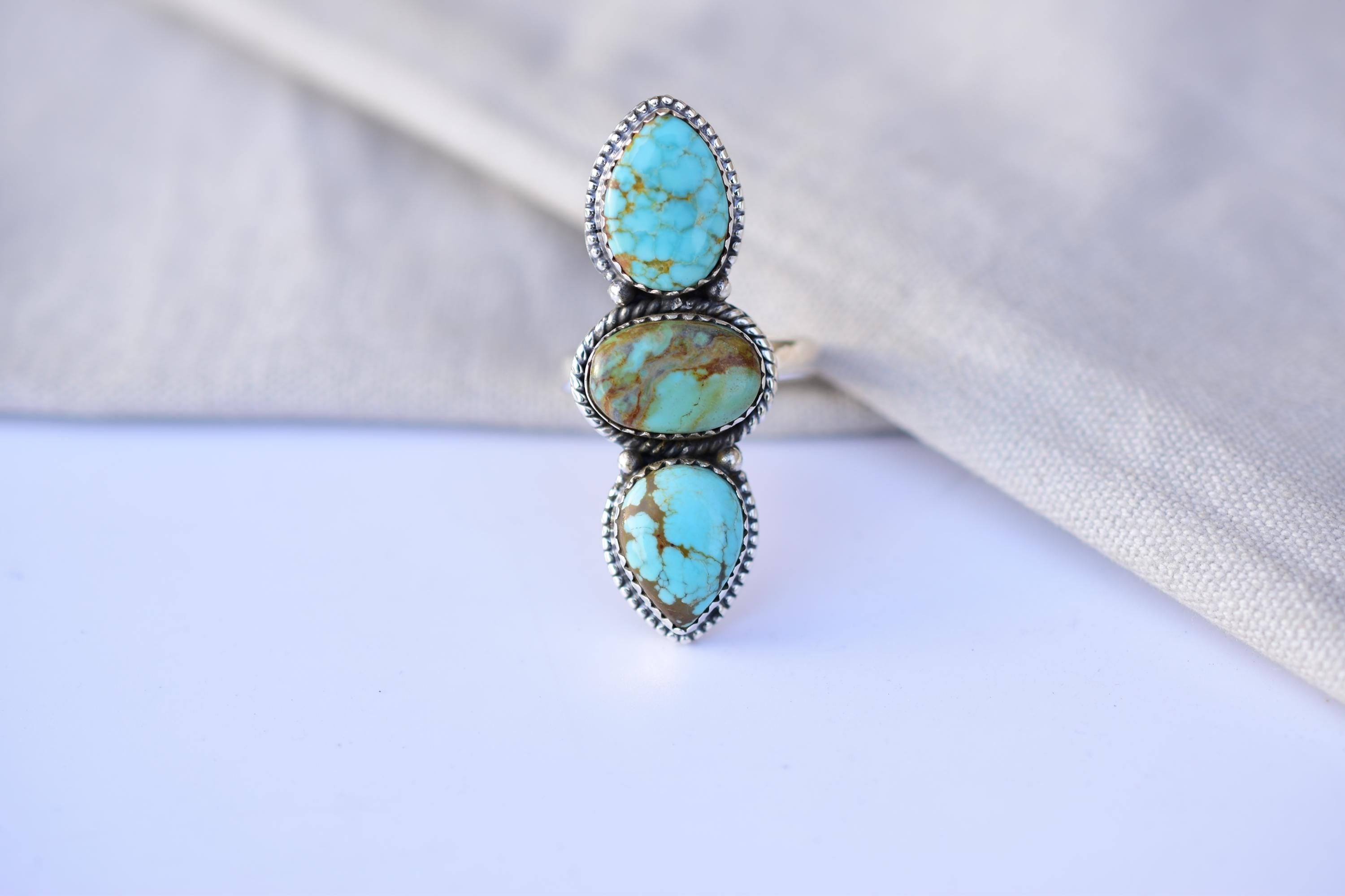 Handmade Number 8 Turquoise & Sterling Silver Adjustable Ring