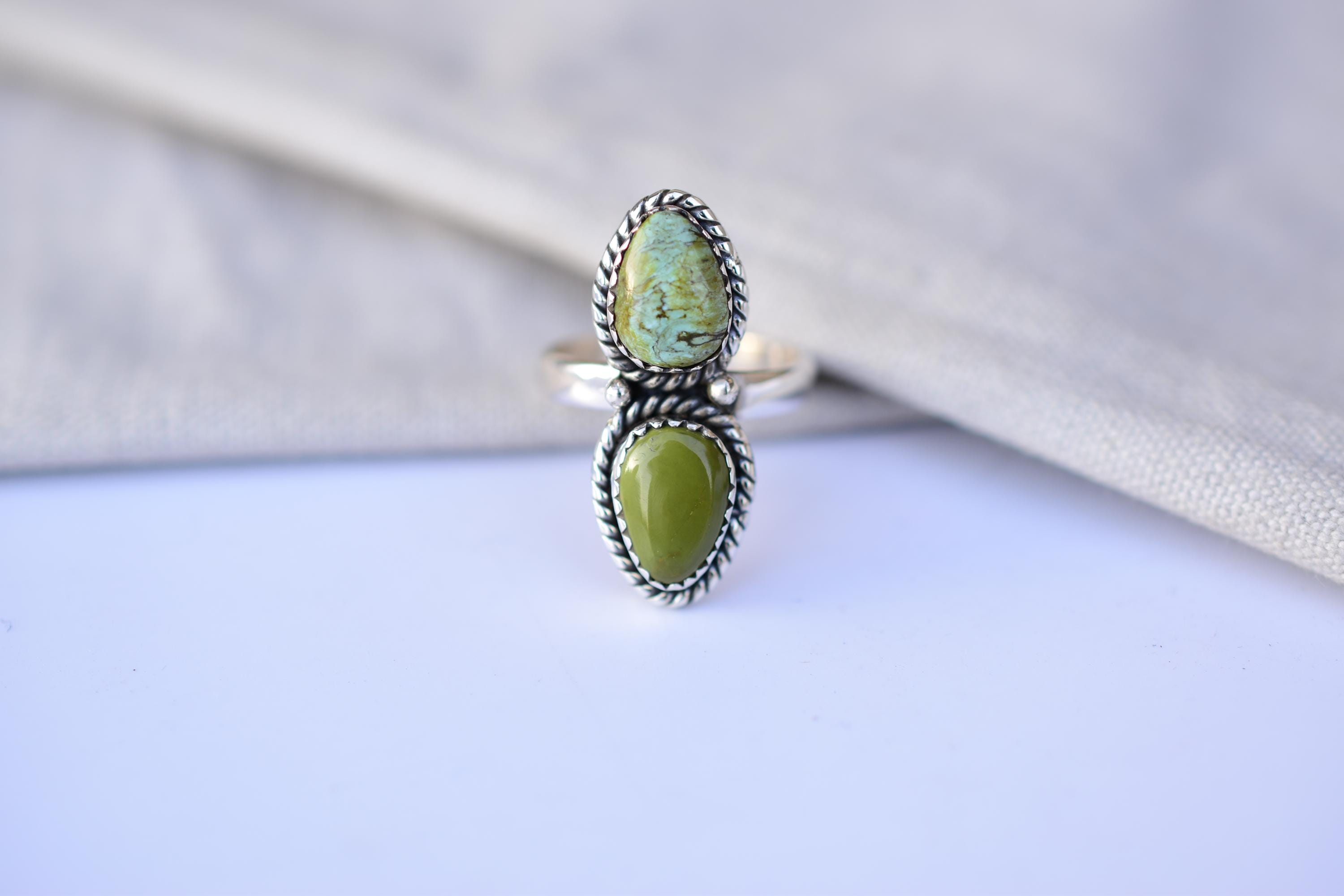 Handmade Royston Turquoise & Sterling Silver Ring Adjustable Ring