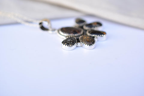 Handmade Black Jack Turquoise & Sterling Silver Pendant with 16 inch Adjustable Chain
