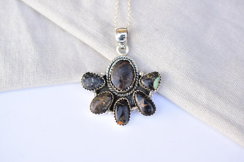 Handmade Black Jack Turquoise & Sterling Silver Pendant with 16 inch Adjustable Chain