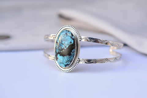 Handmade Blue Moon Turquoise & Sterling Silver Adjustable Bangle 5.5 inch