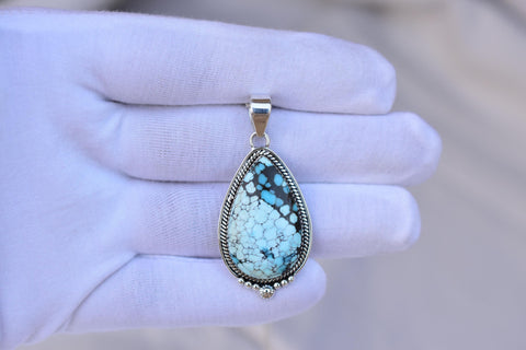 Handmade Blue Moon Turquoise & Sterling Silver Pendant with 16 inch Adjustable Chain