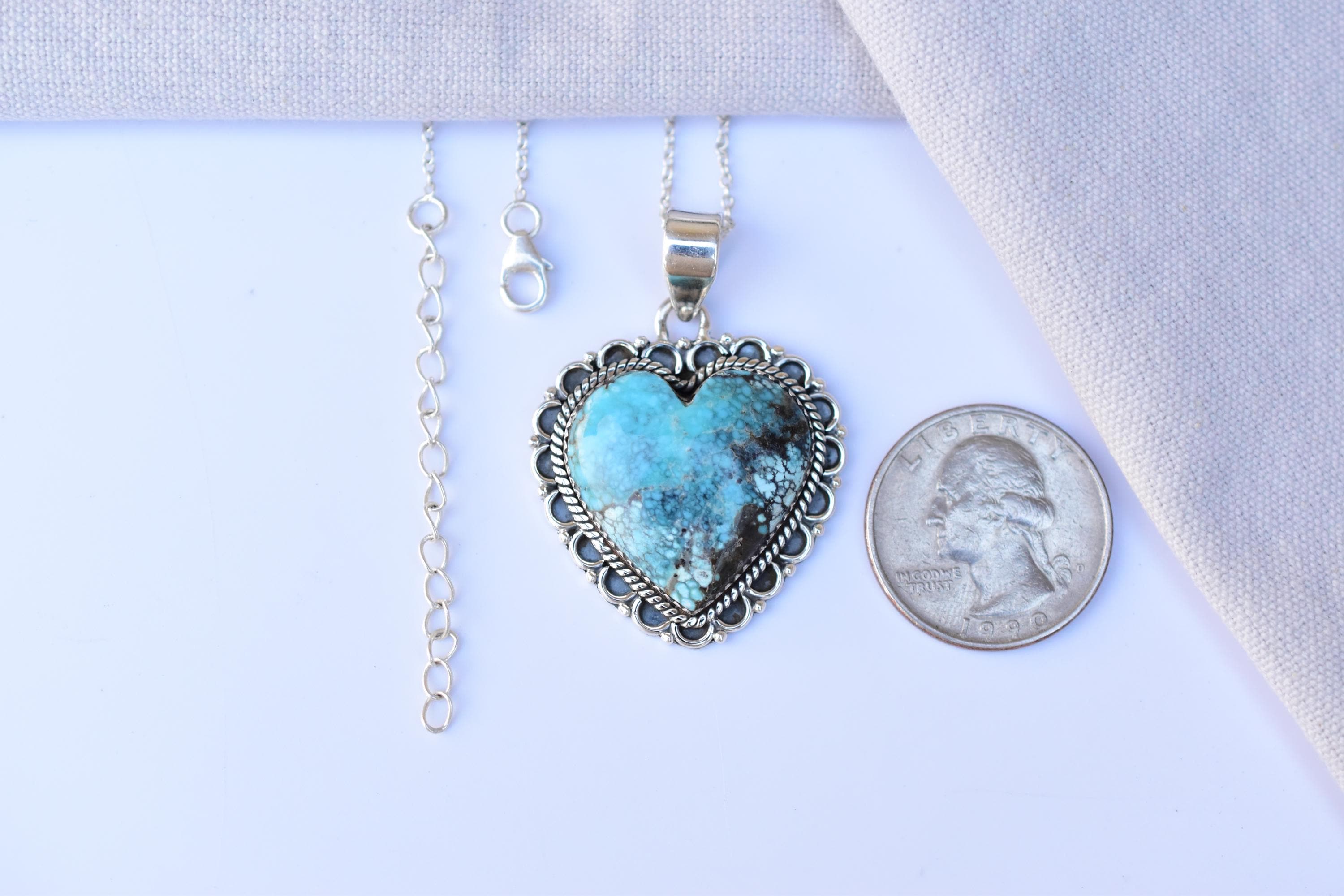 Handmade Blue Moon Turquoise & Sterling Silver Pendant with 16 inch Adjustable Chain