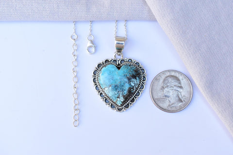 Handmade Blue Moon Turquoise & Sterling Silver Pendant with 16 inch Adjustable Chain
