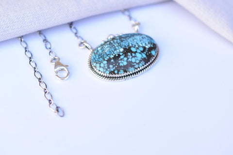 Handmade Blue Moon Turquoise Sterling Silver Necklace with 18 inch Adjustable Chain