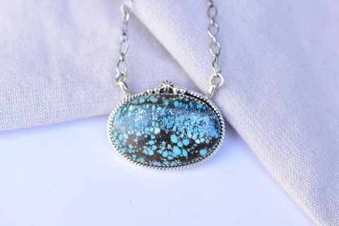 Handmade Blue Moon Turquoise Sterling Silver Necklace with 18 inch Adjustable Chain