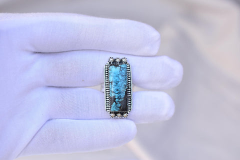Handmade Blue Moon Turquoise & Sterling Silver Adjustable Ring