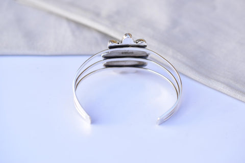 Handmade Golden Hill Turquoise & Sterling Silver Adjustable Bangle