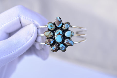 Handmade Golden Hill Turquoise & Sterling Silver Adjustable Bangle