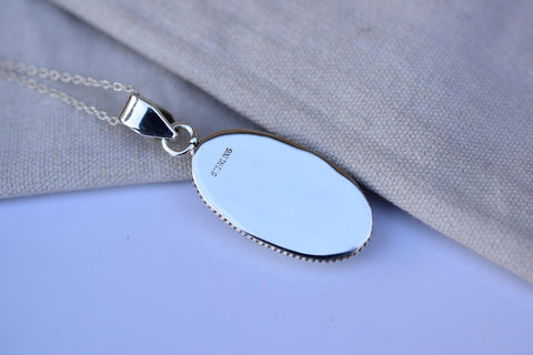 Handmade Pilot Mountain Turquoise & Sterling Silver Oval shape Pendant with 16 inch Adjustable Chain