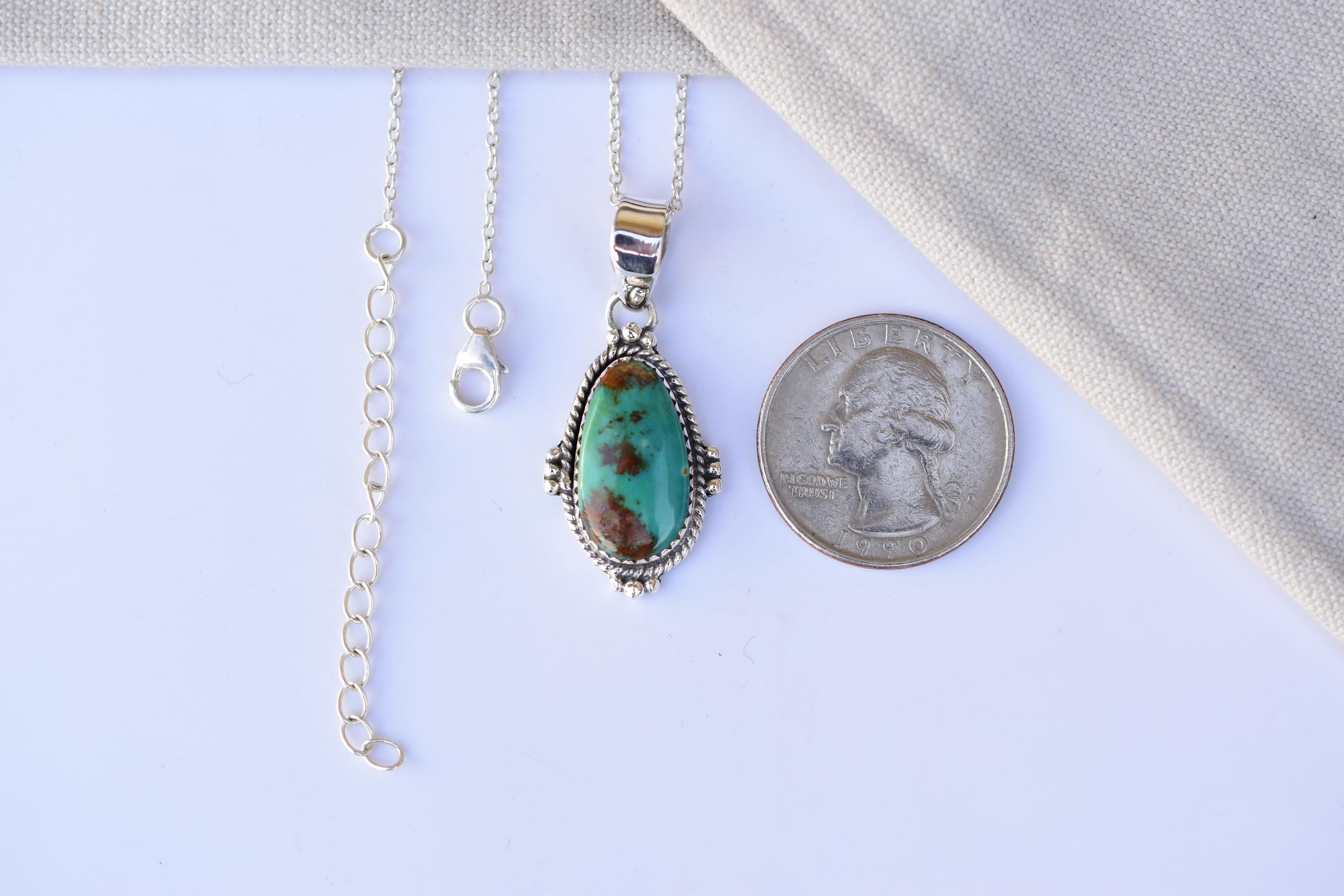 Handmade Pilot Mountain Turquoise & Sterling Silver Egg shape Pendant with 16 inch Adjustable Chain