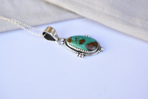 Handmade Pilot Mountain Turquoise & Sterling Silver Egg shape Pendant with 16 inch Adjustable Chain
