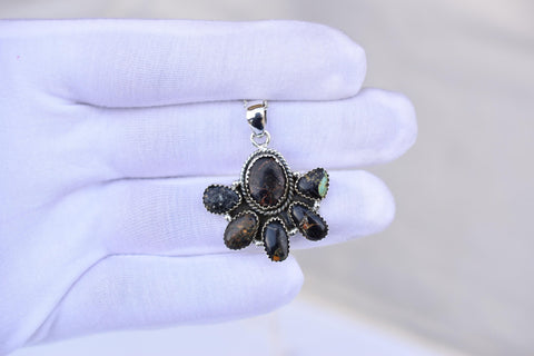 Handmade Black Jack Turquoise & Sterling Silver Pendant with 16 inch Adjustable Chain