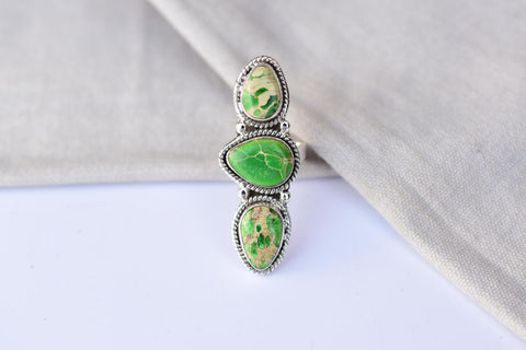 Handmade Sea Sediment Jasper & Sterling Silver Adjustable Ring