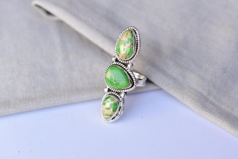 Handmade Sea Sediment Jasper & Sterling Silver Adjustable Ring