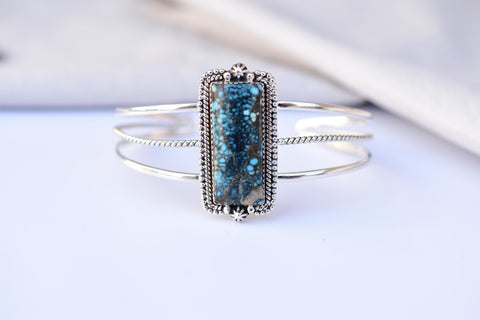 Handmade Blue Moon Turquoise & Sterling Silver Adjustable Bangle 5.5 inch