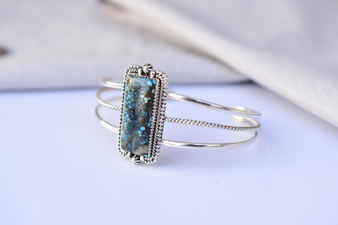 Handmade Blue Moon Turquoise & Sterling Silver Adjustable Bangle 5.5 inch