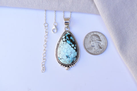 Handmade Blue Moon Turquoise & Sterling Silver Pendant with 16 inch Adjustable Chain