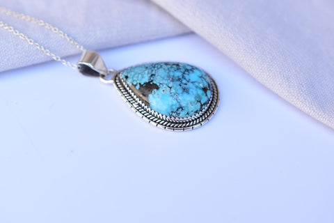 Handmade Blue Moon Turquoise & Sterling Silver Pendant with 16 inch Adjustable Chain