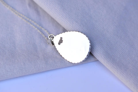 Handmade Blue Moon Turquoise & Sterling Silver Pendant with 16 inch Adjustable Chain