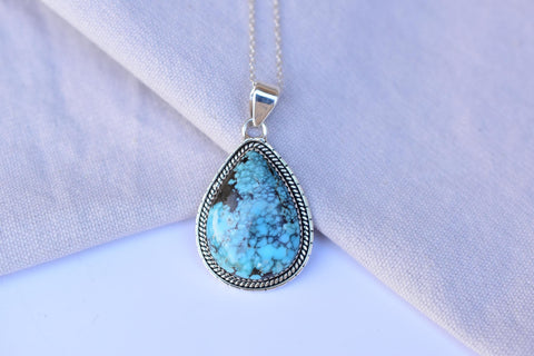 Handmade Blue Moon Turquoise & Sterling Silver Pendant with 16 inch Adjustable Chain