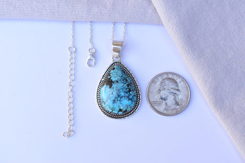 Handmade Blue Moon Turquoise & Sterling Silver Pendant with 16 inch Adjustable Chain