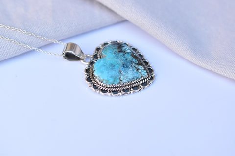 Handmade Blue Moon Turquoise & Sterling Silver Pendant with 16 inch Adjustable Chain