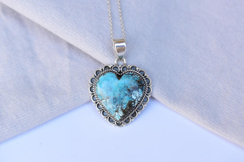Handmade Blue Moon Turquoise & Sterling Silver Pendant with 16 inch Adjustable Chain