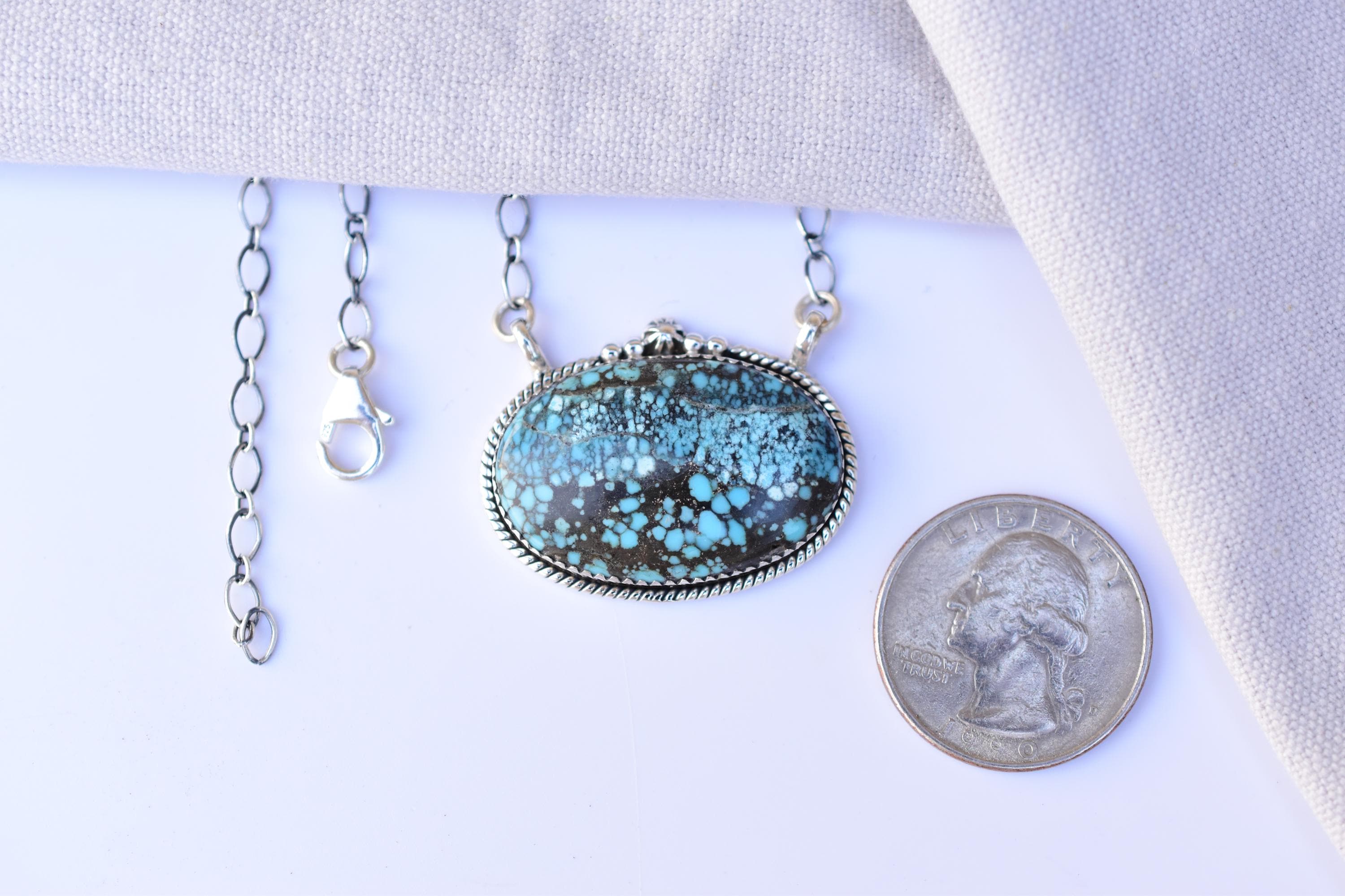 Handmade Blue Moon Turquoise Sterling Silver Necklace with 18 inch Adjustable Chain