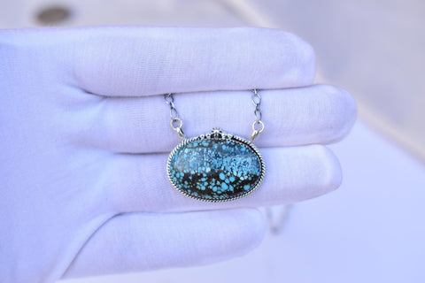 Handmade Blue Moon Turquoise Sterling Silver Necklace with 18 inch Adjustable Chain