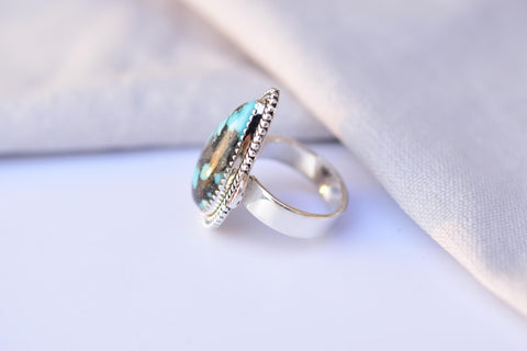 Handmade Blue Moon Turquoise & Sterling Silver Adjustable Ring