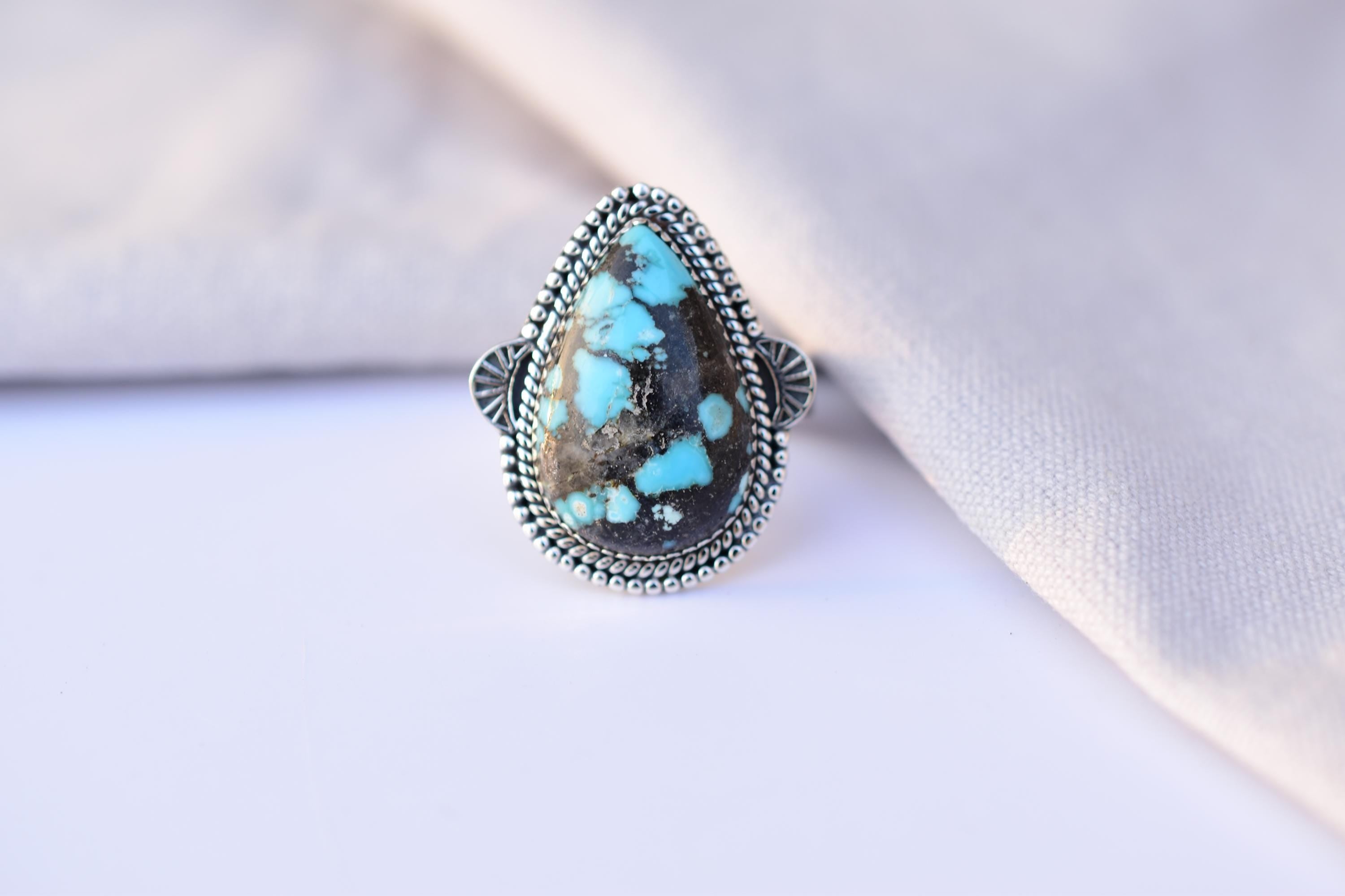 Handmade Blue Moon Turquoise & Sterling Silver Adjustable Ring